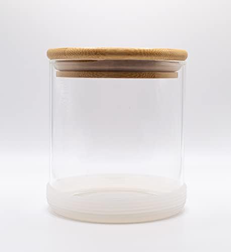 תיבת בקו רמבלר [4 מארז] מכסה במבוק 16 עוז, זכוכית בורוסיליקט גבוהה, צנצנות מזון אטומות ללא בסיס, מיכל אחסון מזון מזכוכית